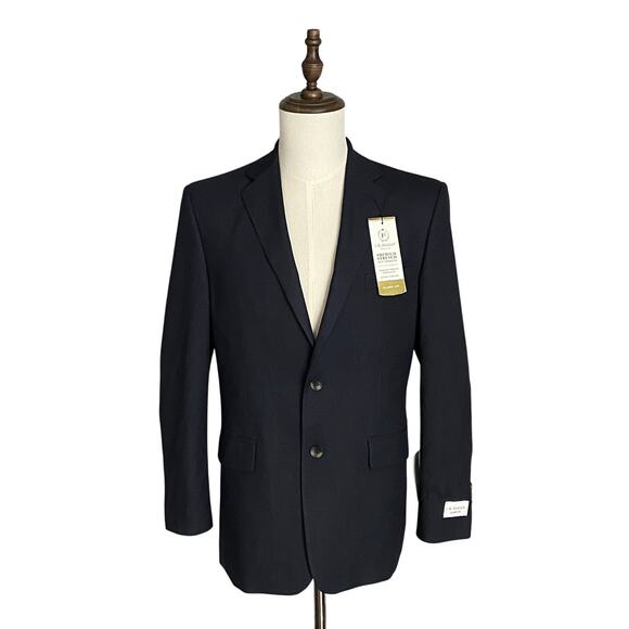 Haggar Men's 38 Regular Suit Jacket Classic Fit Stretch Solid Dark Blue NEW